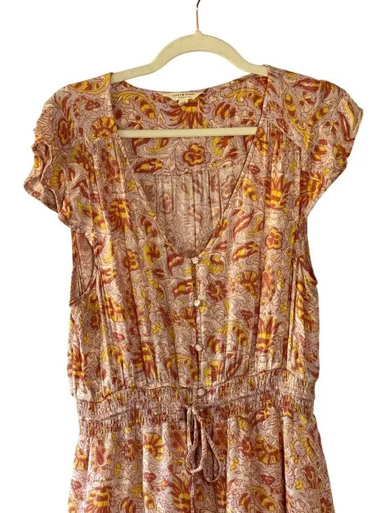 Lucky Brand Floral Flutter Sleeve High Low Maxi Dress Size Large - Picture 2 of 14